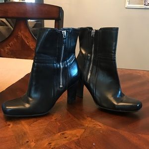 Black leather booties